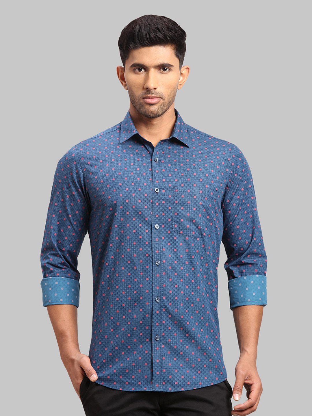 

ColorPlus Men Printed Cotton Casual Shirt, Blue