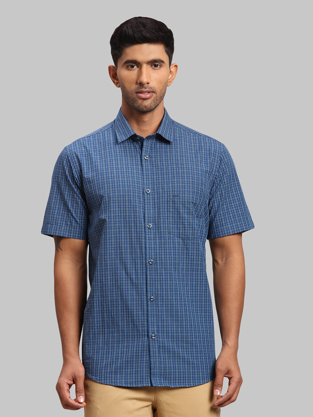 

ColorPlus Men Tailored Fit Checked Casual Cotton Shirt, Blue
