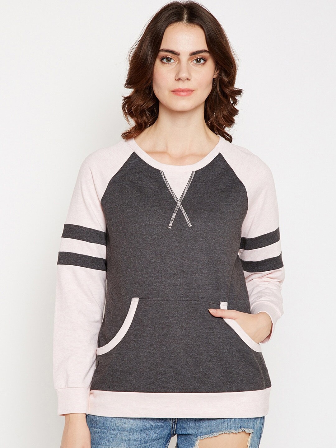 

Be Indi Women Colourblocked Sweatshirt, Grey