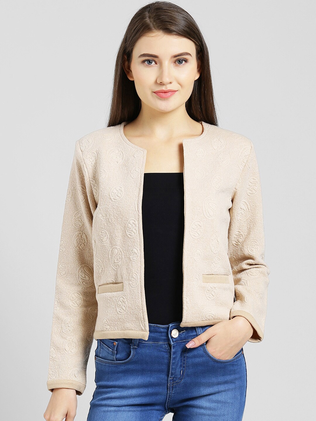 

Be Indi Front-Open Cotton Sweatshirt, Beige
