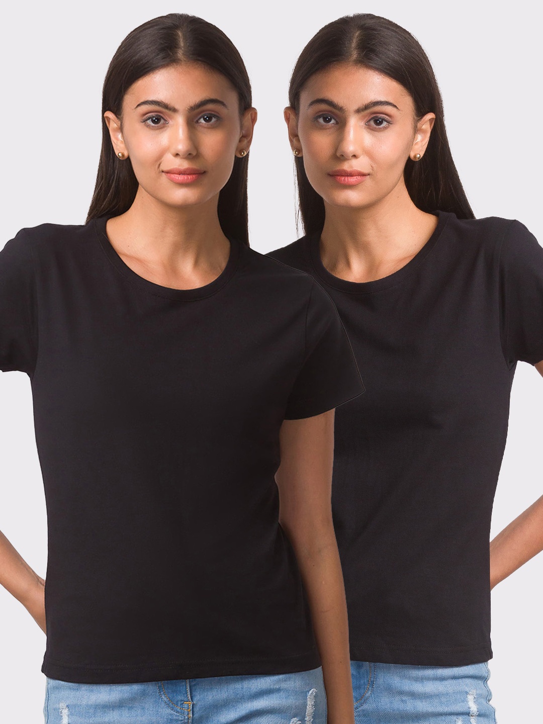 

FashionRack Women Pack of 2 Cotton Lounge Tshirts, Black
