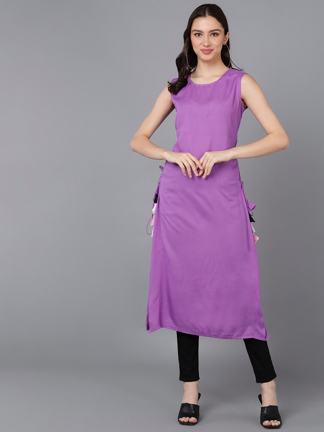 

ZNX Clothing Round Neck Straight Kurta, Violet