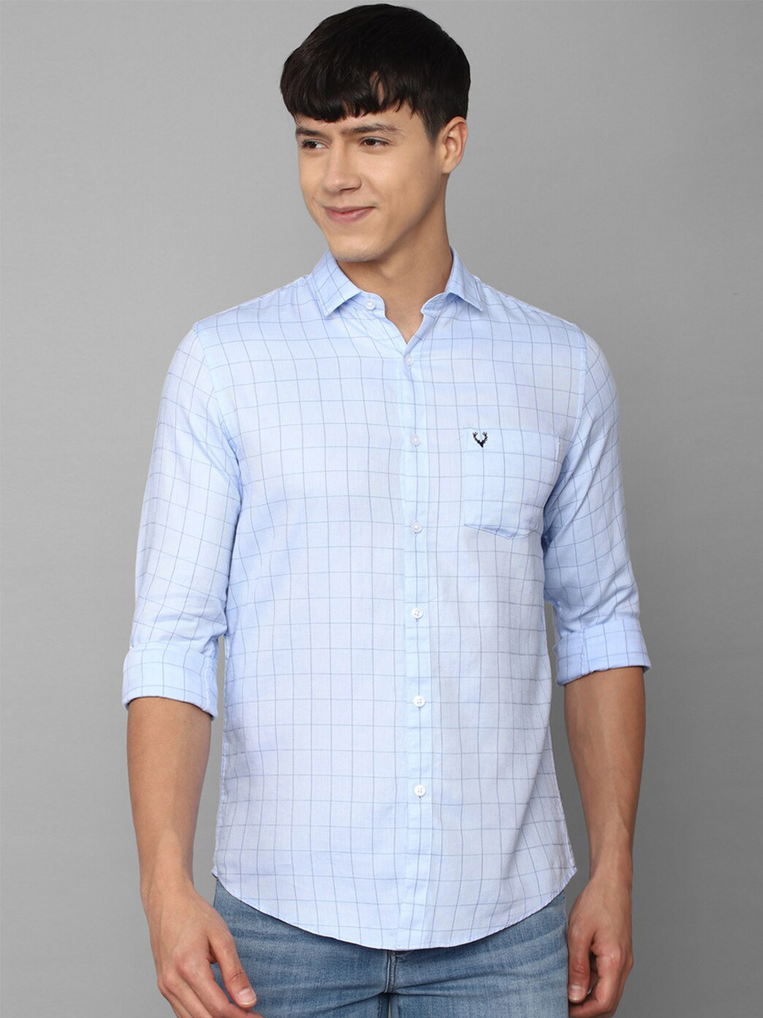 

Allen Solly Men Slim Fit Grid Tattersall Checks Checked Cotton Casual Shirt, Blue