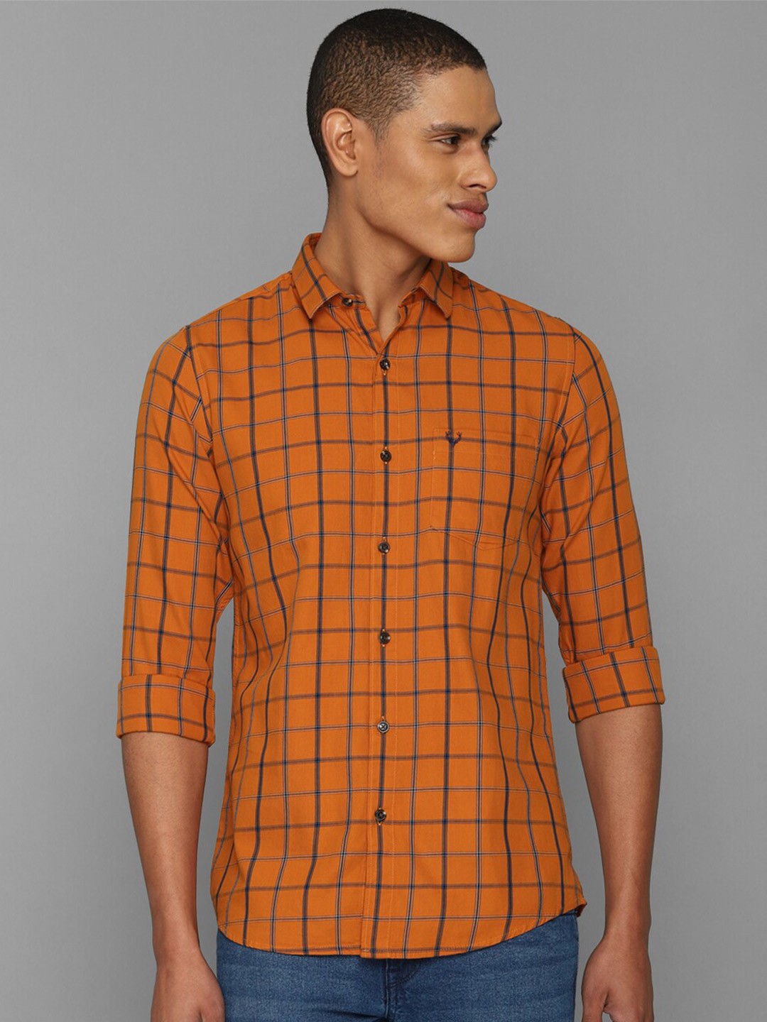 

Allen Solly Men Slim Fit Checked Casual Cotton Shirt, Orange