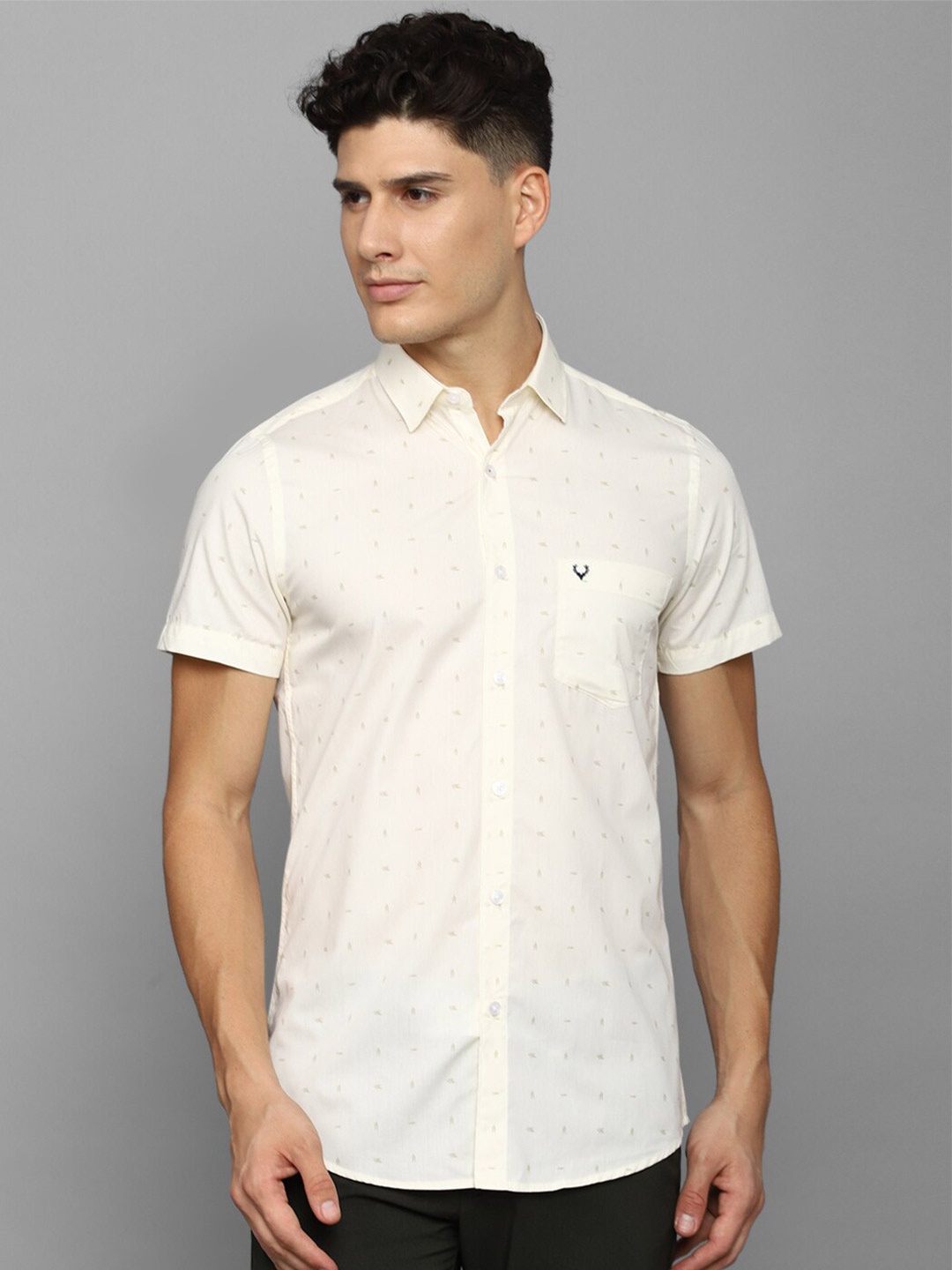 

Allen Solly Men Slim Fit Printed Casual Pure Cotton Shirt, Cream