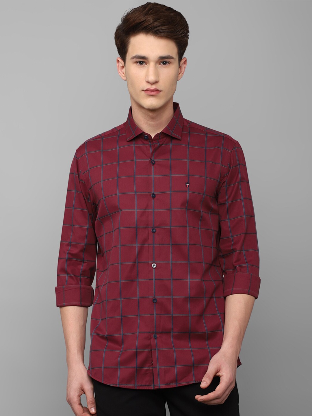 

Louis Philippe Sport Men Pure Cotton Windowpane Checked Casual Shirt, Maroon