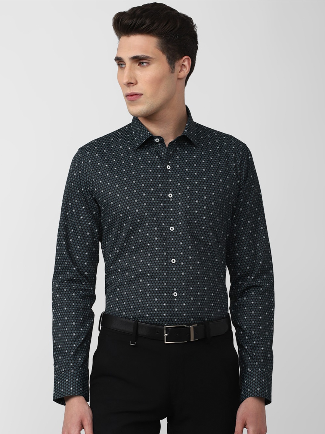 

Van Heusen Men Slim Fit Printed Formal Shirt, Navy blue