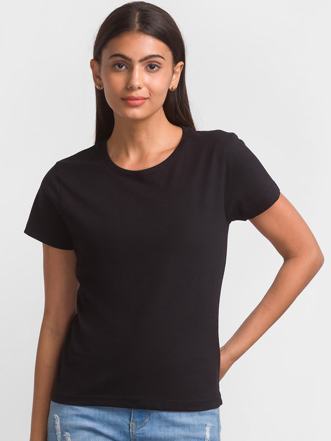 

FashionRack Women Round Neck Cotton T-shirt, Black