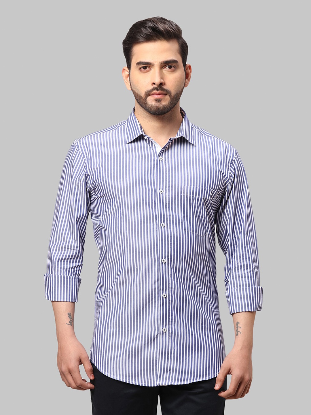 

Park Avenue Men Cotton Slim Fit Striped Shirt, Blue