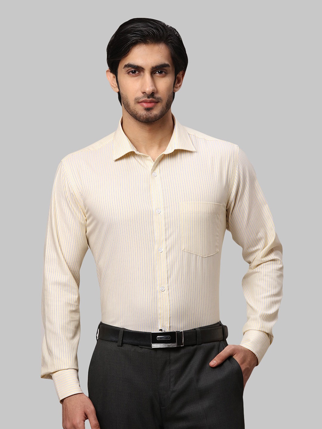 

Park Avenue Men Cotton Slim Fit Striped Formal Shirt, Yellow