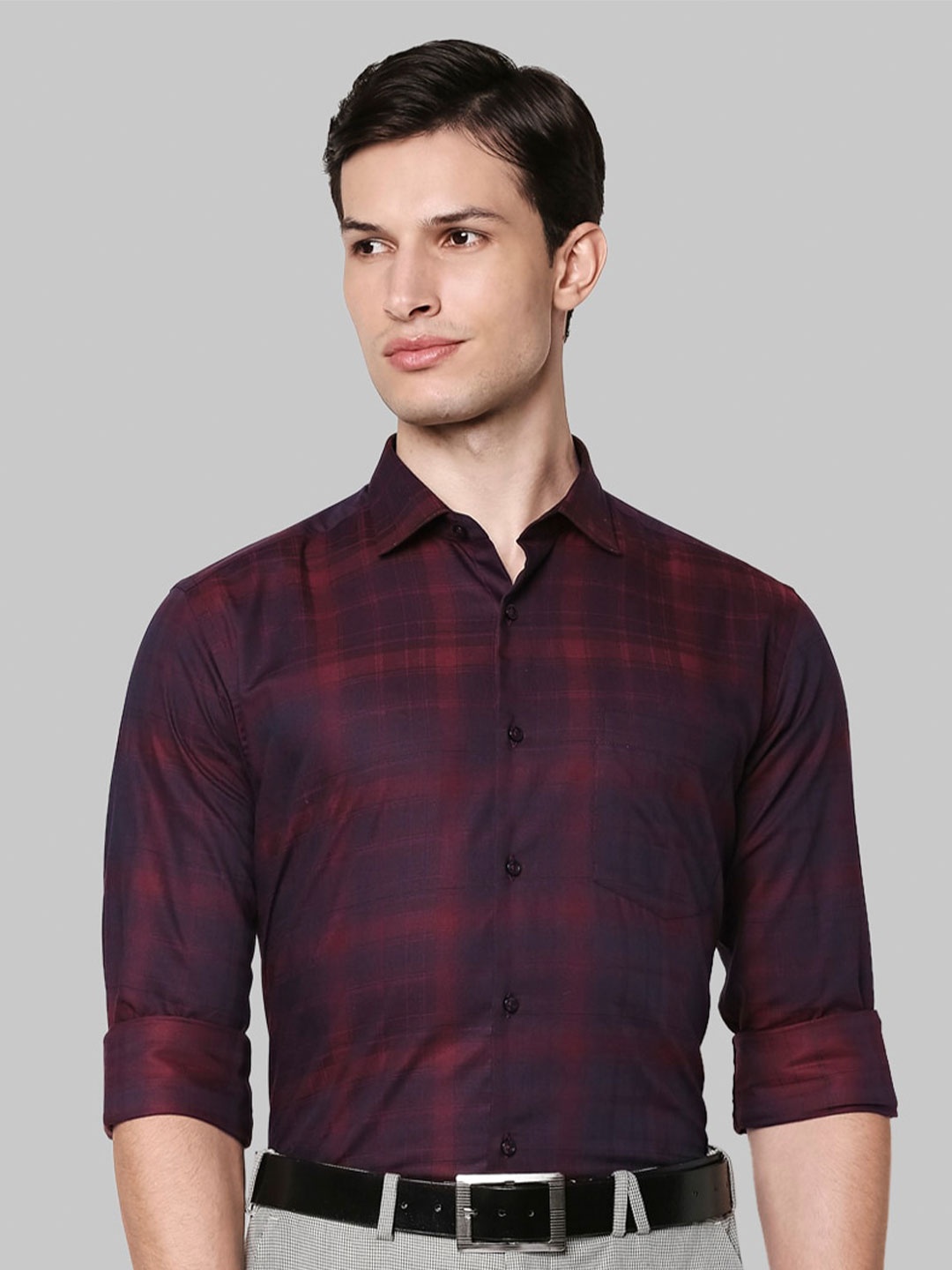 

Park Avenue Men Cotton Slim Fit Checked Formal Shirt, Maroon