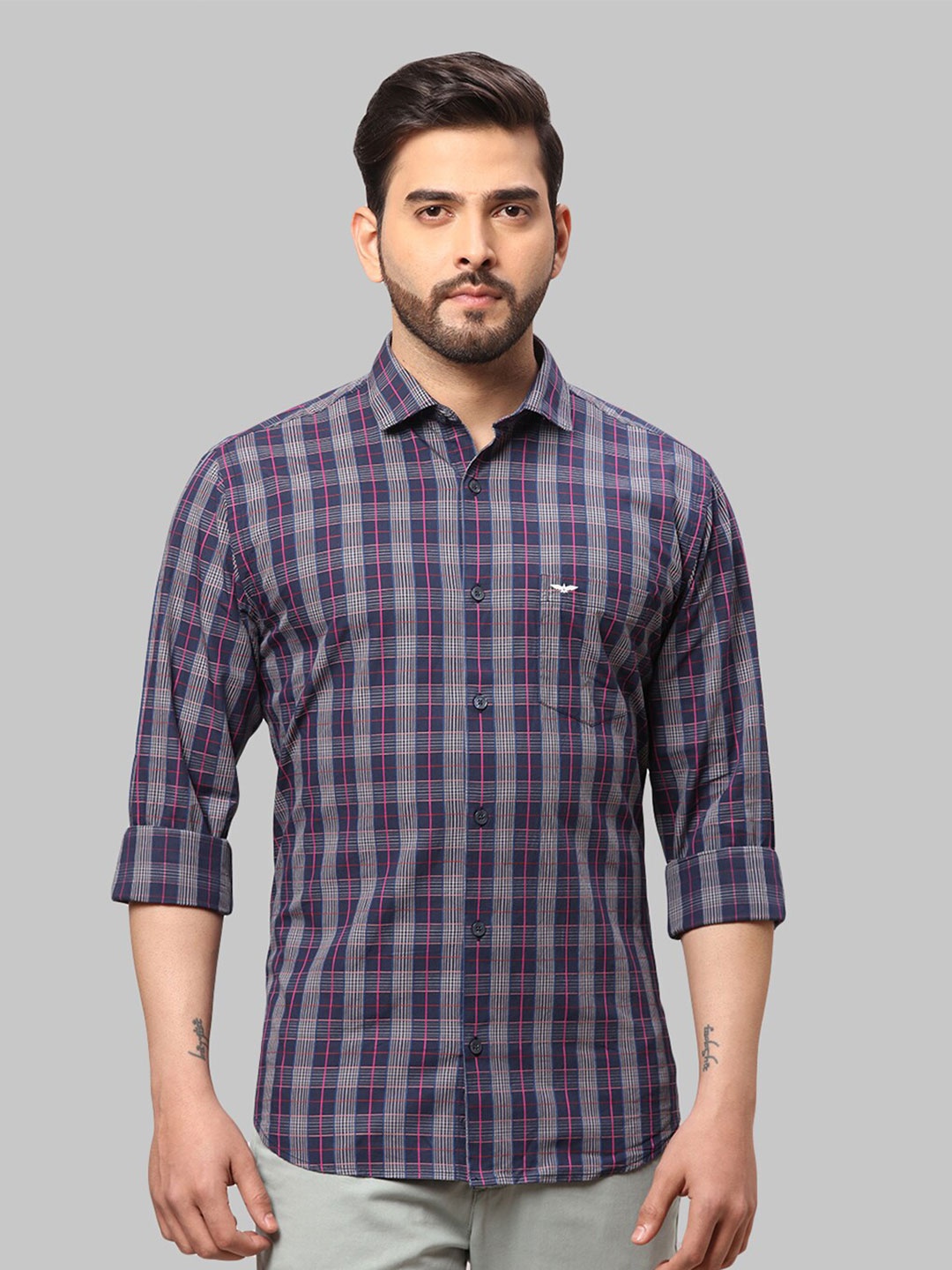 

Park Avenue Men Cotton Slim Fit Checked Casual Shirt, Blue