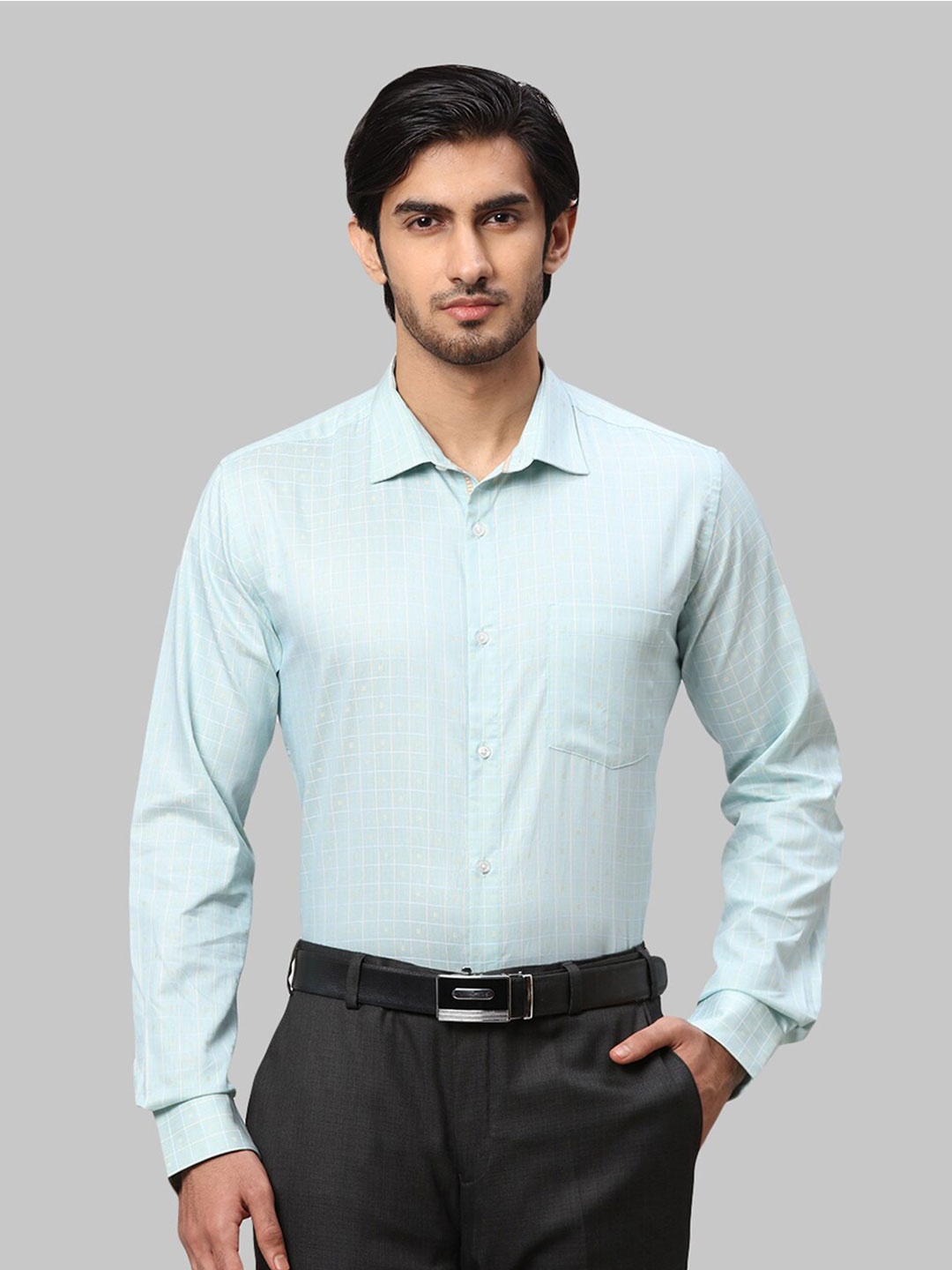 

Park Avenue Men Slim Fit Checked Cotton Formal Shirt, Blue