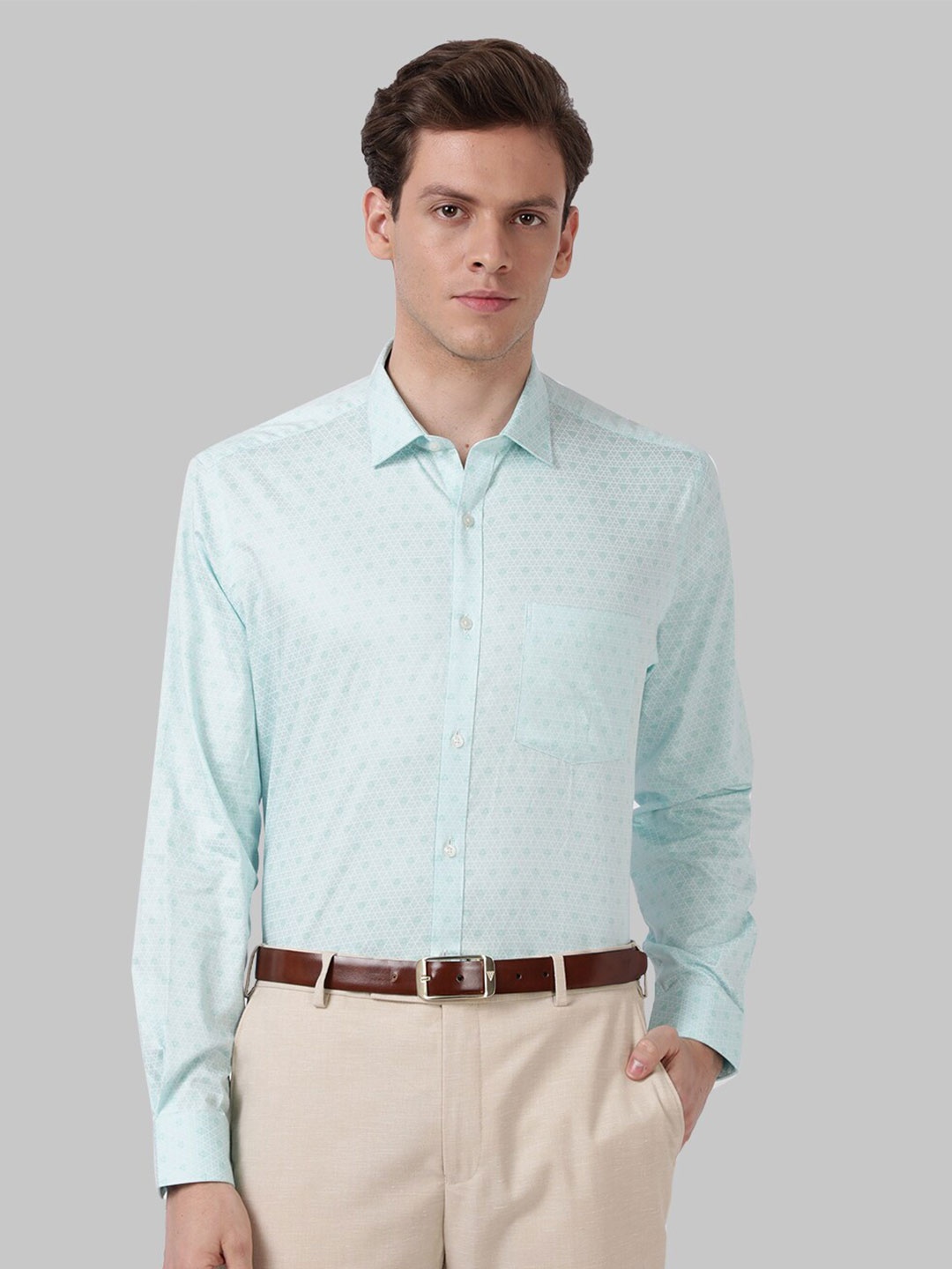 

Park Avenue Men Printed Cotton Formal Shirt, Green