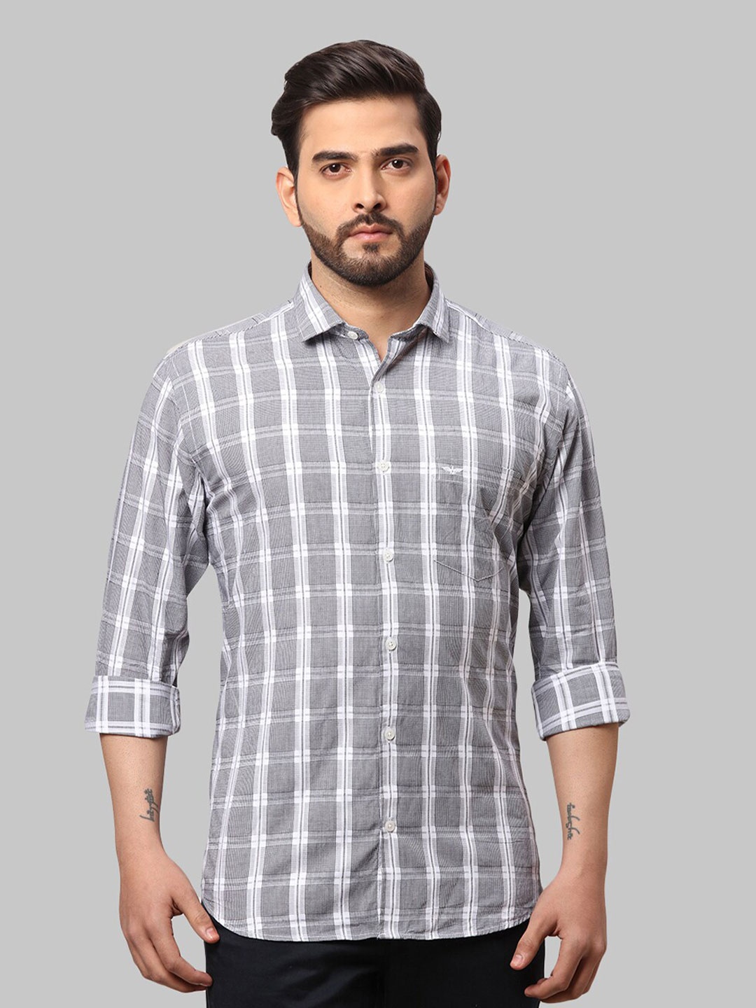 

Park Avenue Slim Fit Checked Cotton Casual Shirt, Grey