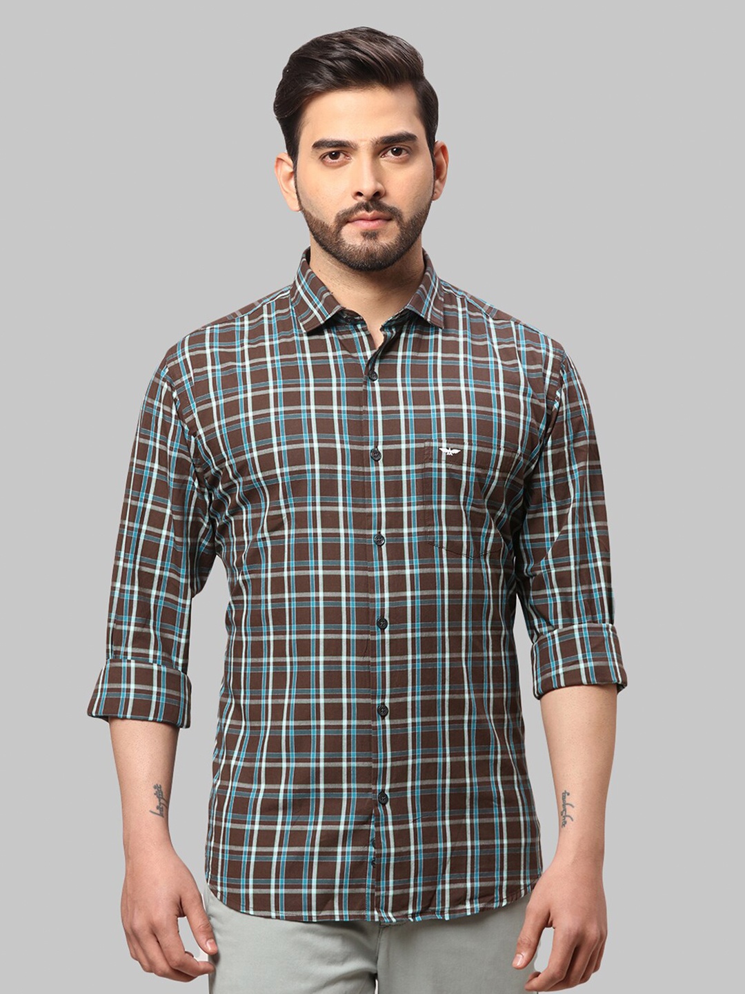 

Park Avenue Slim Fit Checked Cotton Casual Shirt, Brown