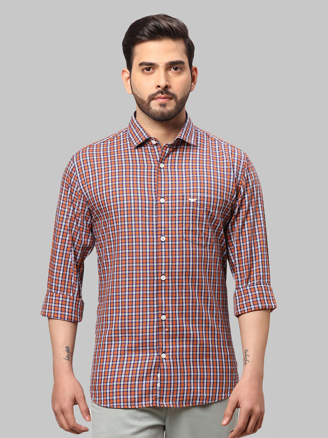 

Park Avenue Slim Fit Checked Cotton Casual Shirt, Brown