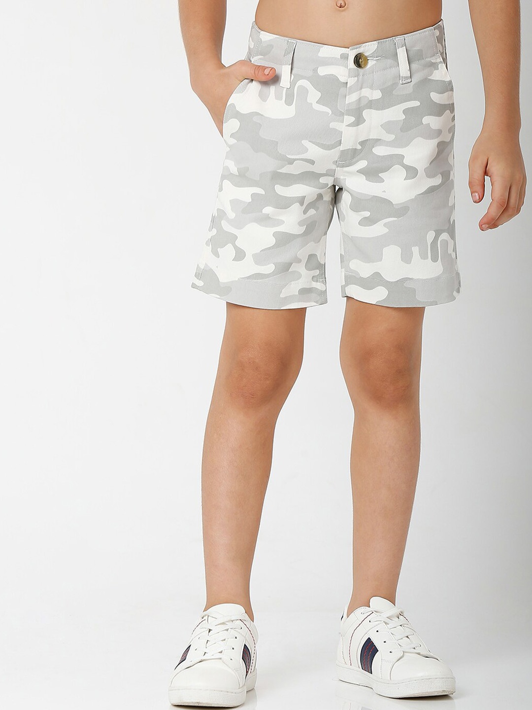 

GAS Boys Camouflage Printed Slim Fit Shorts, White