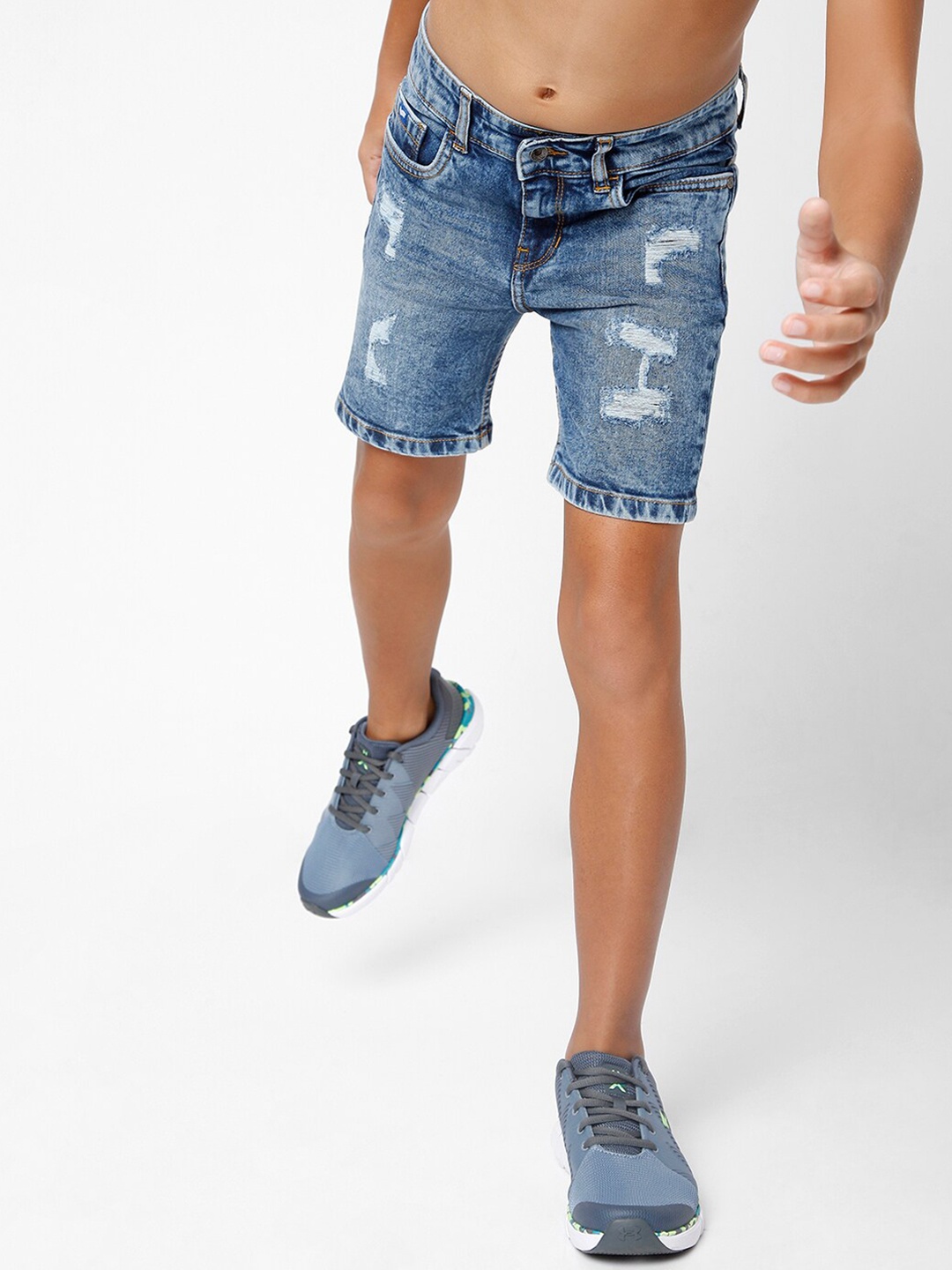 

GAS Boys Floral Printed Slim Fit Denim Shorts, Blue