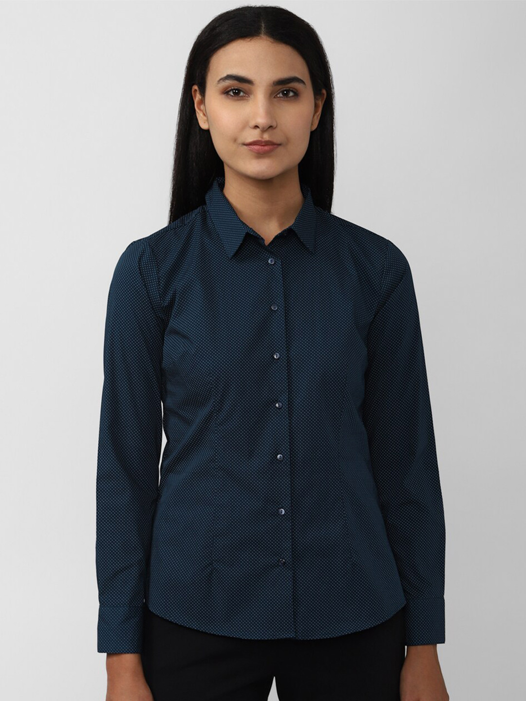 

Van Heusen Woman Printed Pure Cotton Formal Shirt, Navy blue