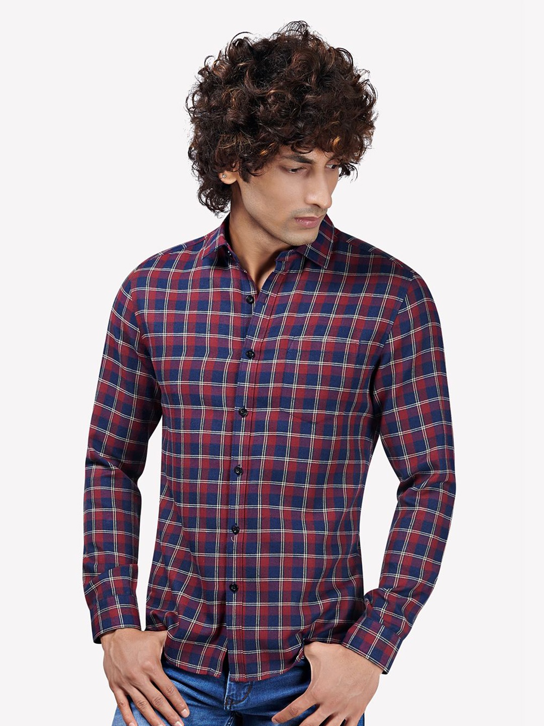 

VASTRADO Men Comfort Checked Casual Shirt, Navy blue