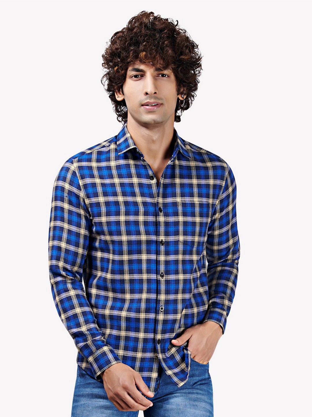 

VASTRADO Men Comfort Checked Casual Shirt, Blue