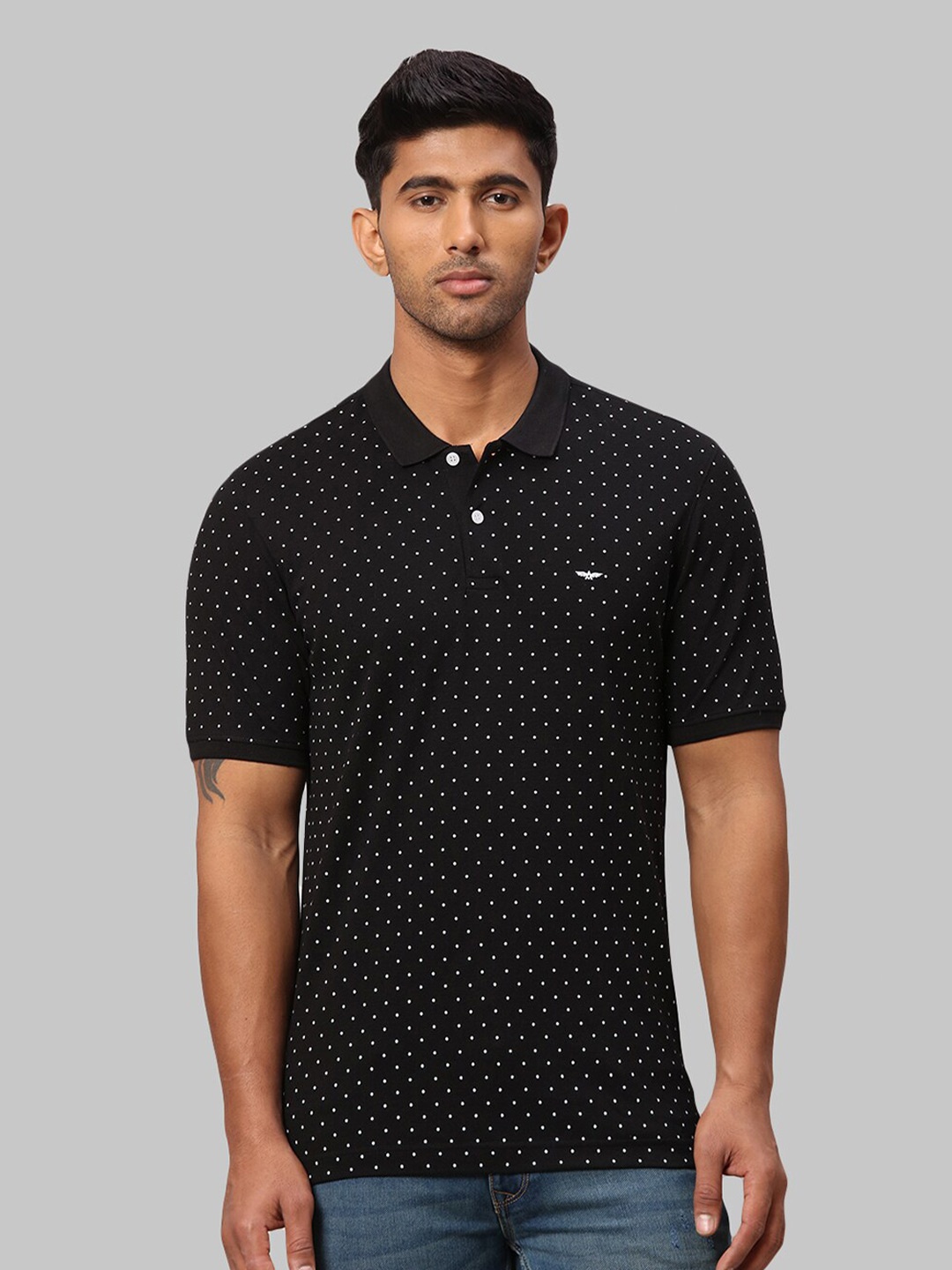 

Park Avenue Men Printed Polo Collar Slim Fit Cotton T-shirt, Black