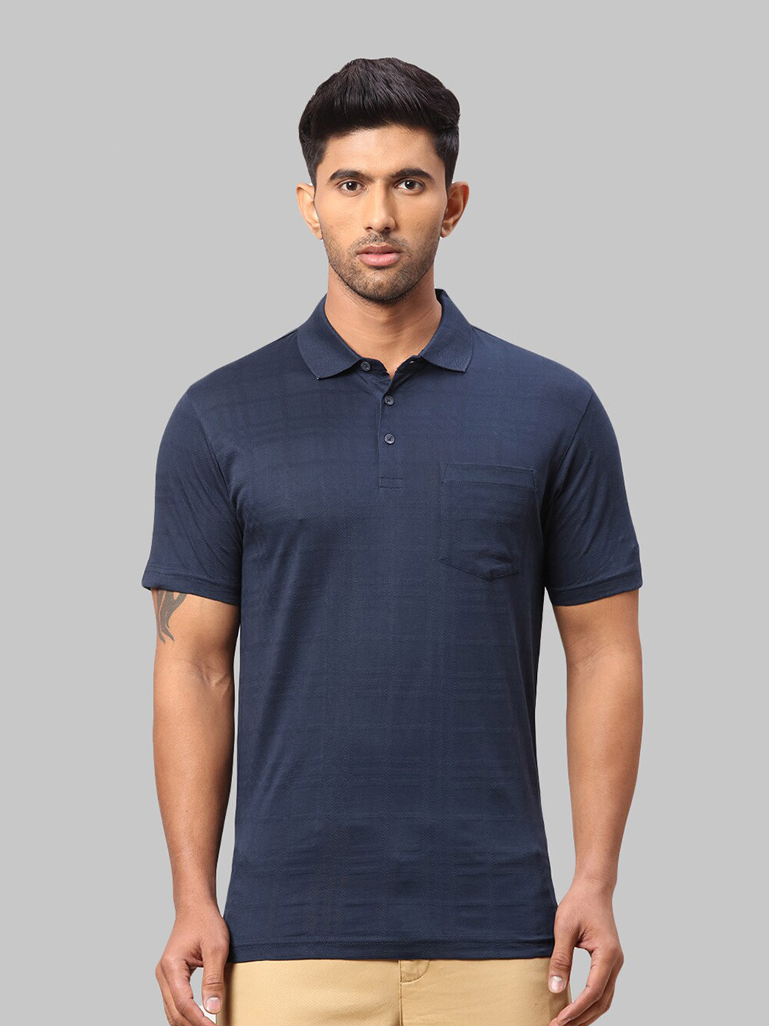 

Park Avenue Men Polo Collar Slim Fit Cotton T-shirt, Navy blue