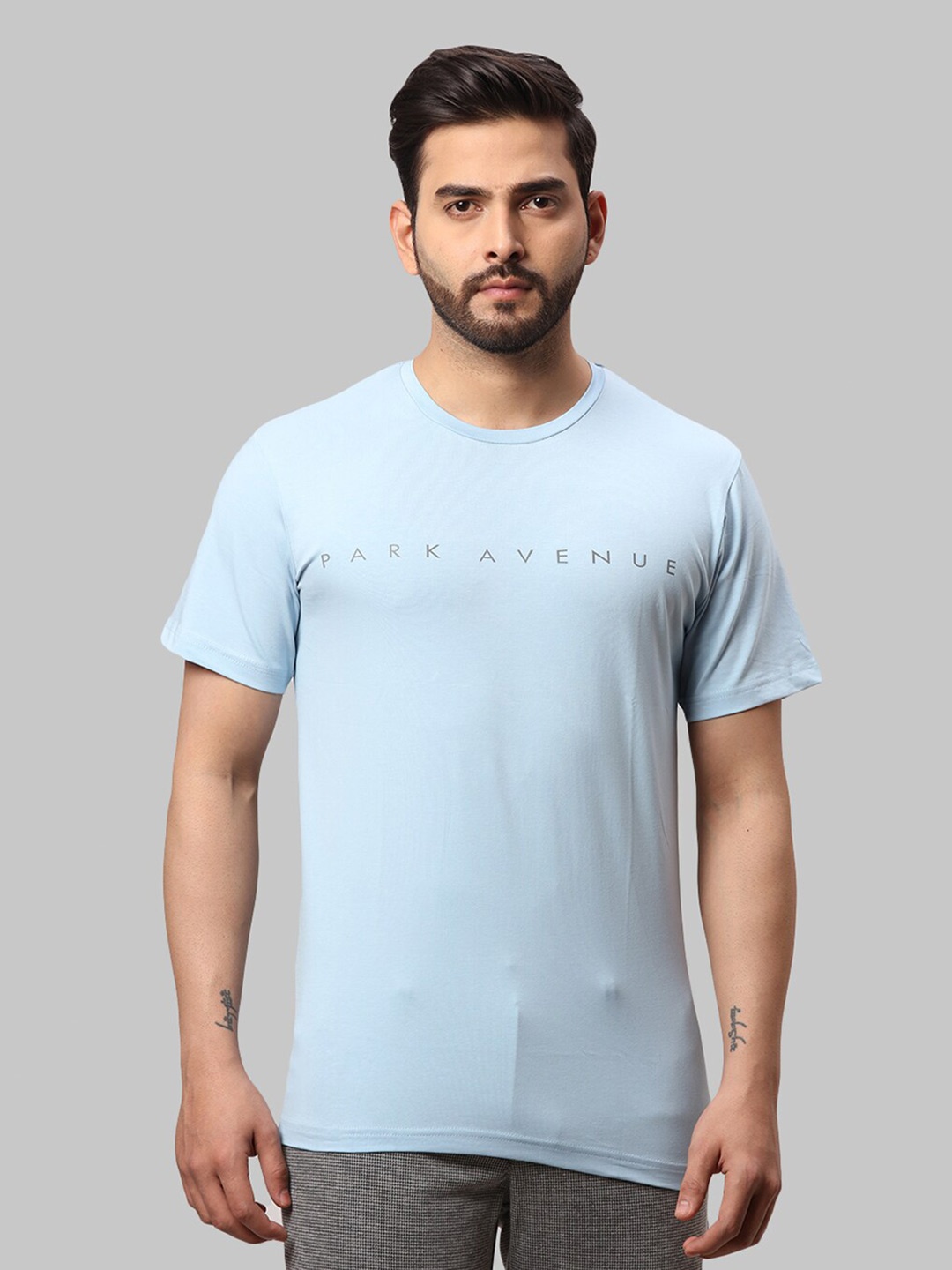 

Park Avenue Men Brand Logo Printed Slim Fit Cotton T-shirt, Blue