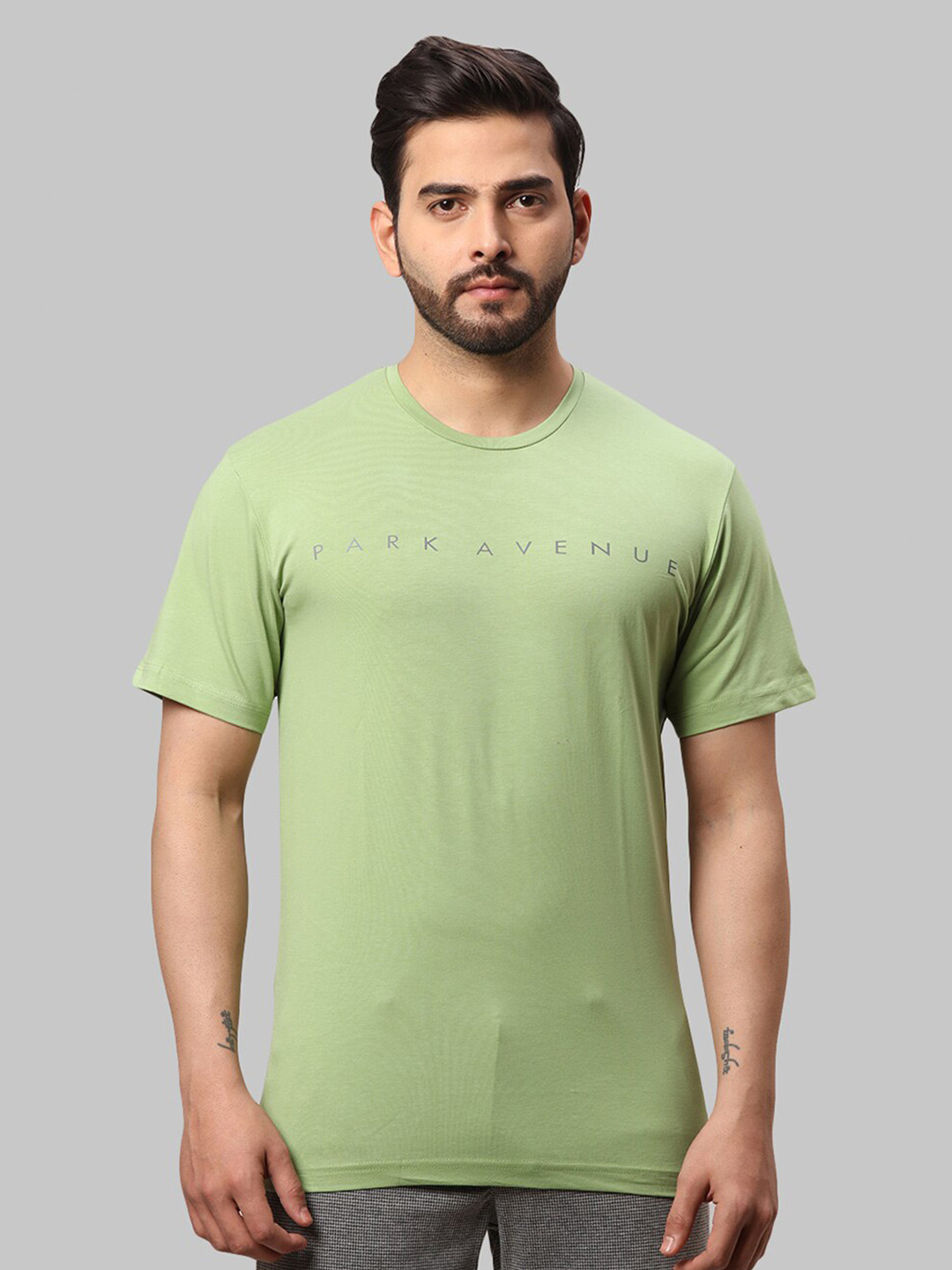 

Park Avenue Men Brand Logo Printed Slim Fit Cotton T-shirt, Green