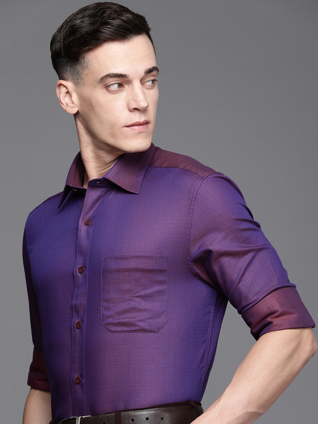 

Louis Philippe Classic Geometric Printed Pure Cotton Formal Shirt, Purple