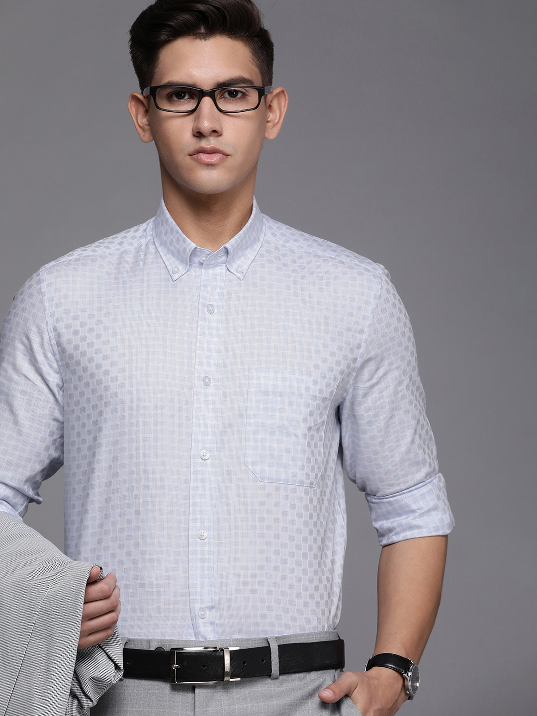 

Louis Philippe Classic Self-Checked Formal Shirt, White
