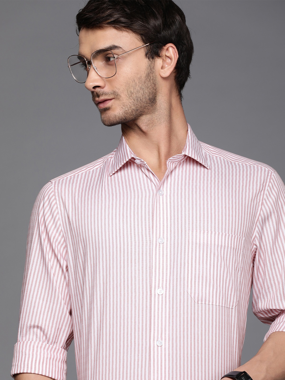 

Louis Philippe Pure Cotton Classic Fit Striped Formal Shirt, Pink