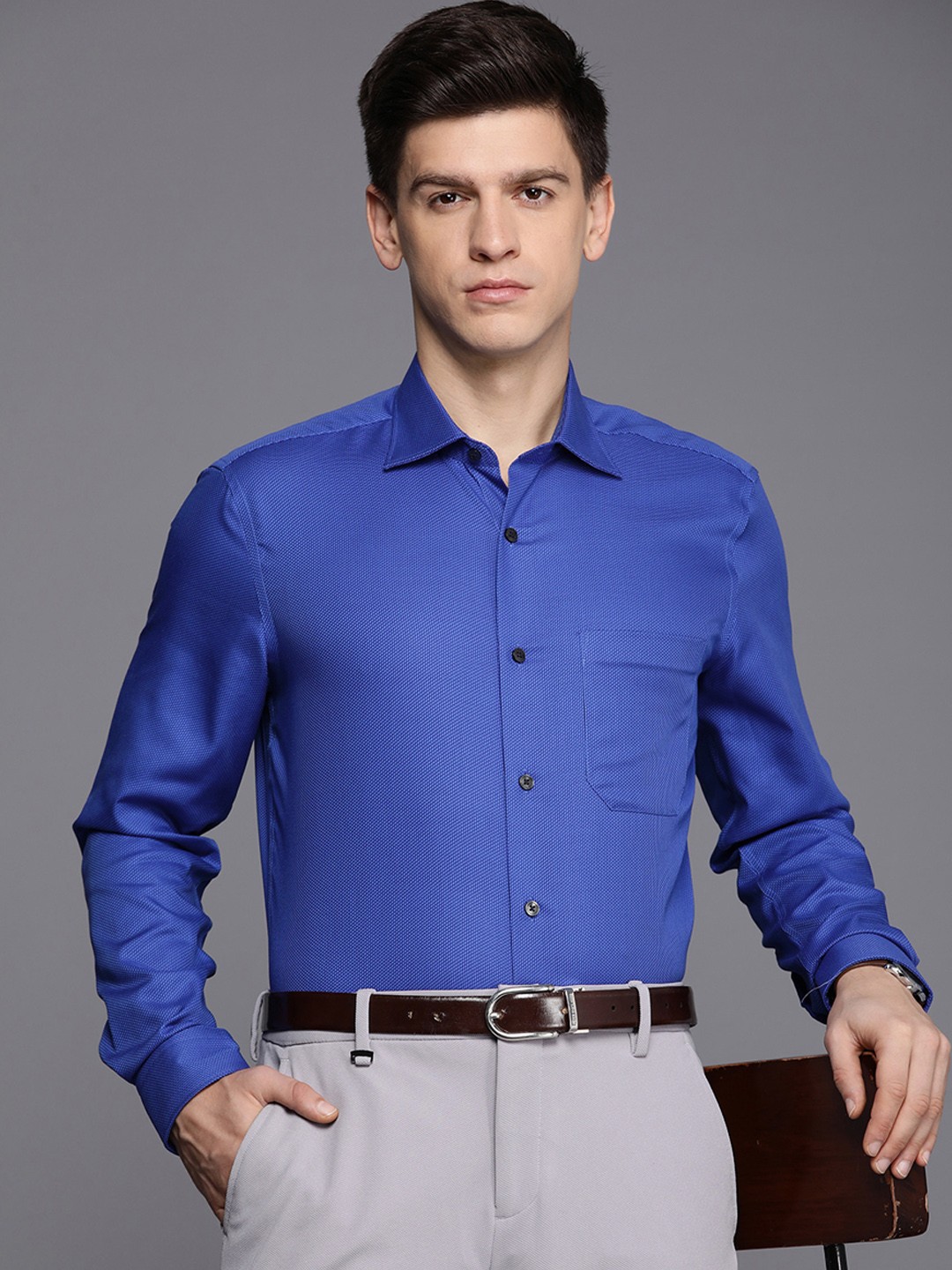 

Louis Philippe Pure Cotton Textured Classic Regular Fit Formal Shirt, Blue