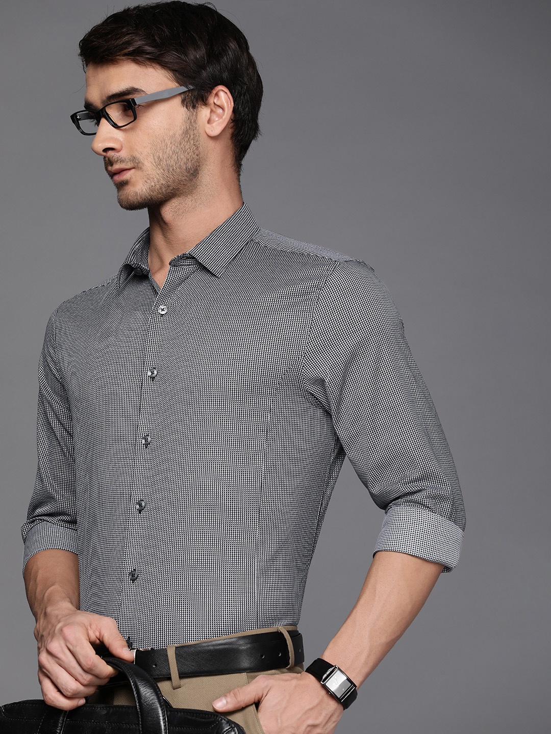 

Louis Philippe Pure Cotton Slim Fit Opaque Checked Formal Shirt, Black