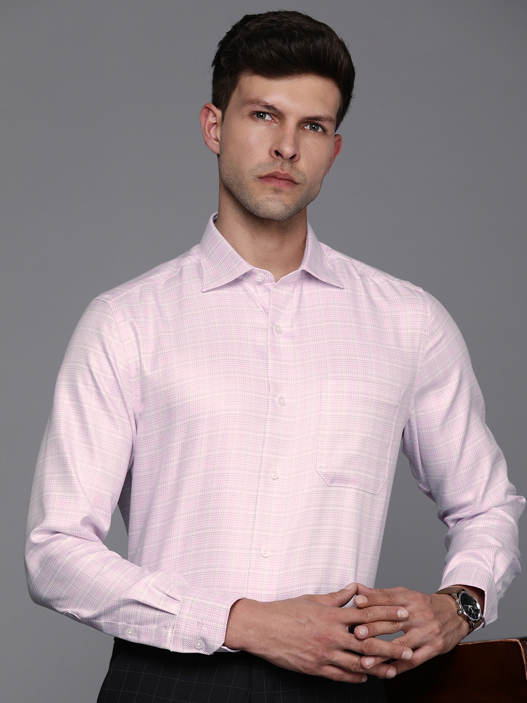 

Louis Philippe Classic Cotton Checked Formal Shirt, Pink