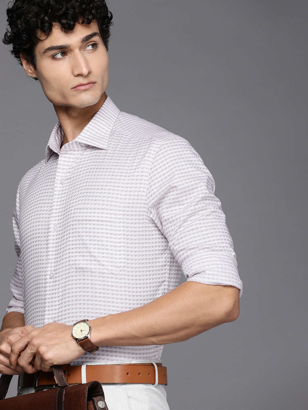 

Louis Philippe Men Checked Pure Cotton Classic Formal Shirt, White