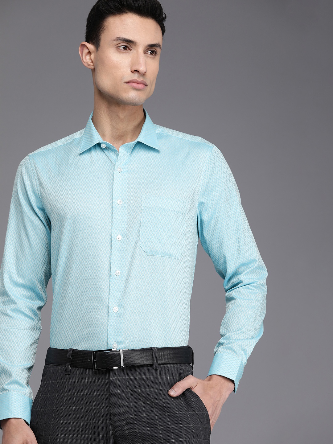 

Louis Philippe Men Slim Fit Pure Cotton Formal Shirt, Blue