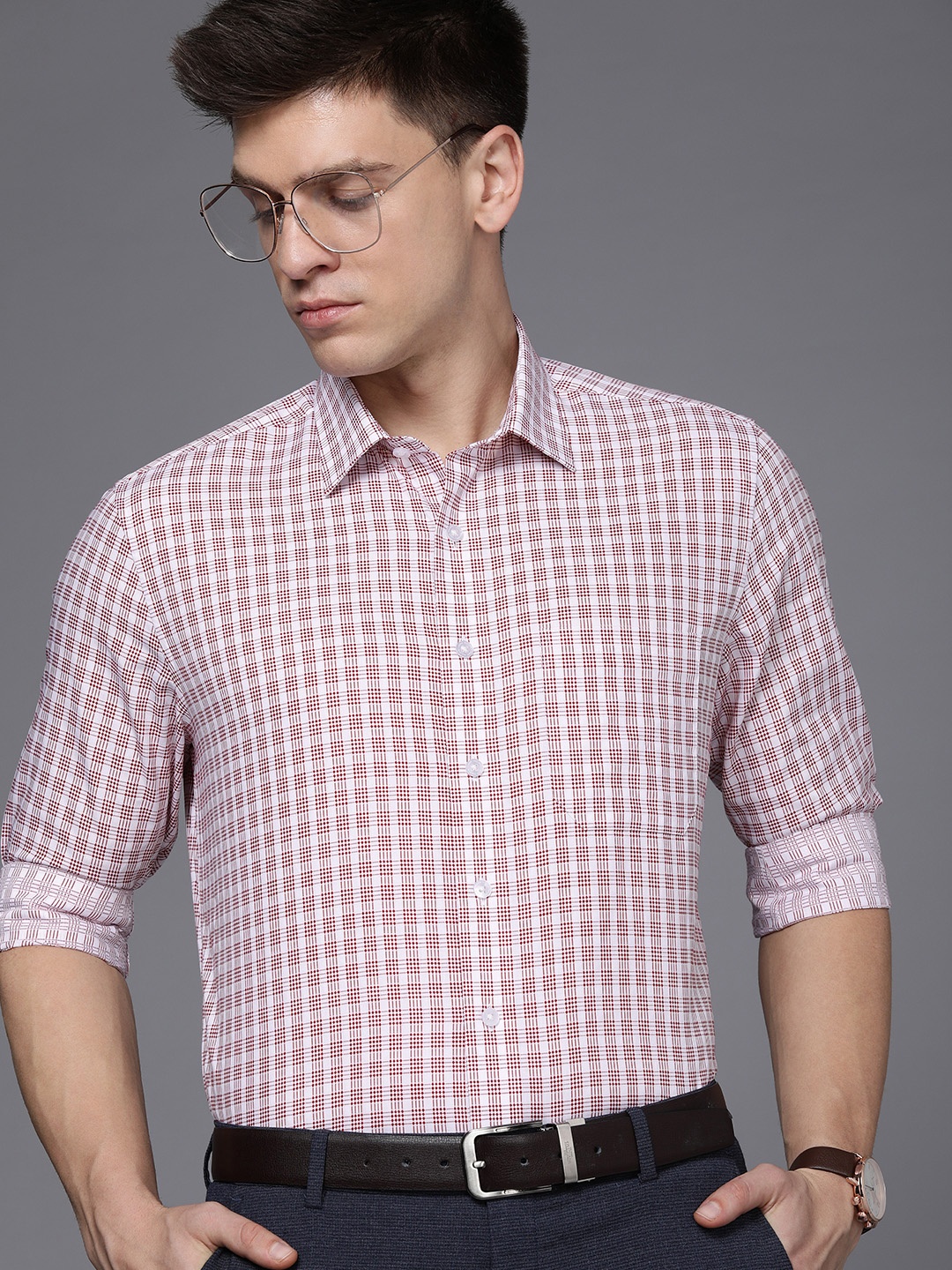 

Louis Philippe Men Pure Cotton Slim Fit Checked Formal Shirt, White