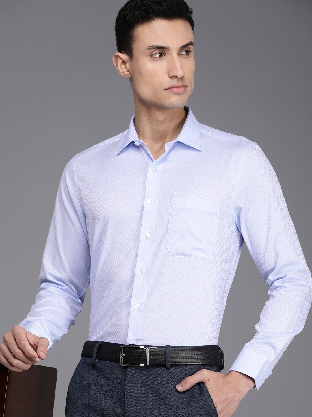 

Louis Philippe Men Slim Fit Pure Cotton Formal Shirt, Blue
