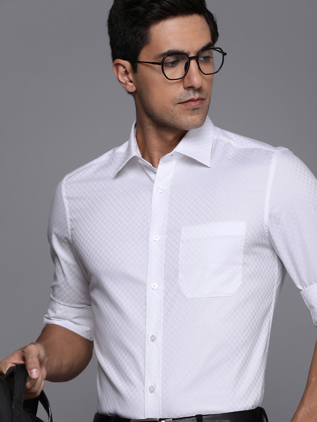 

Louis Philippe Men Pure Cotton Classic Fit Checked Formal Shirt, White