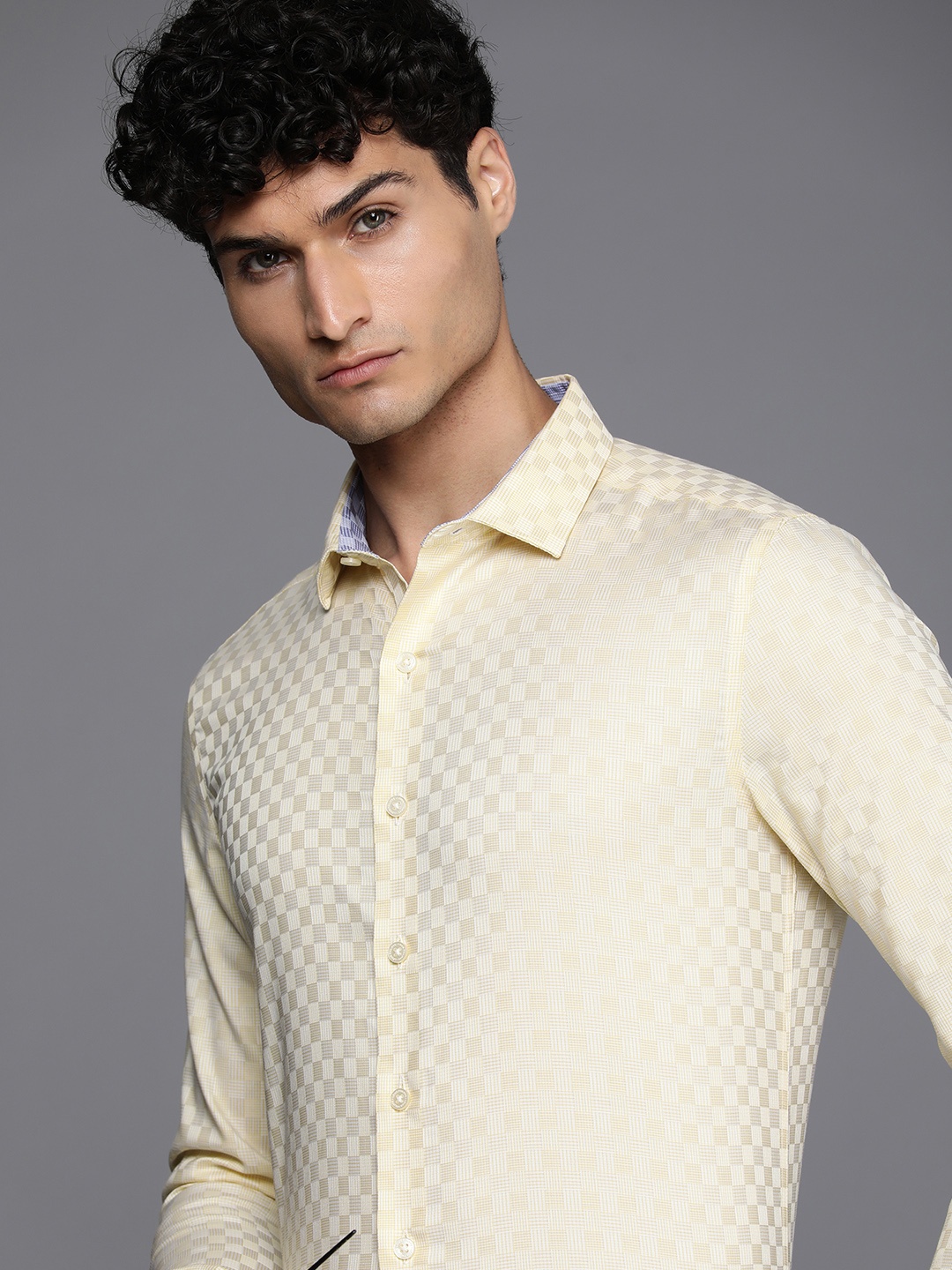 

Louis Philippe Super Slim Fit Checked Formal Shirt, Cream