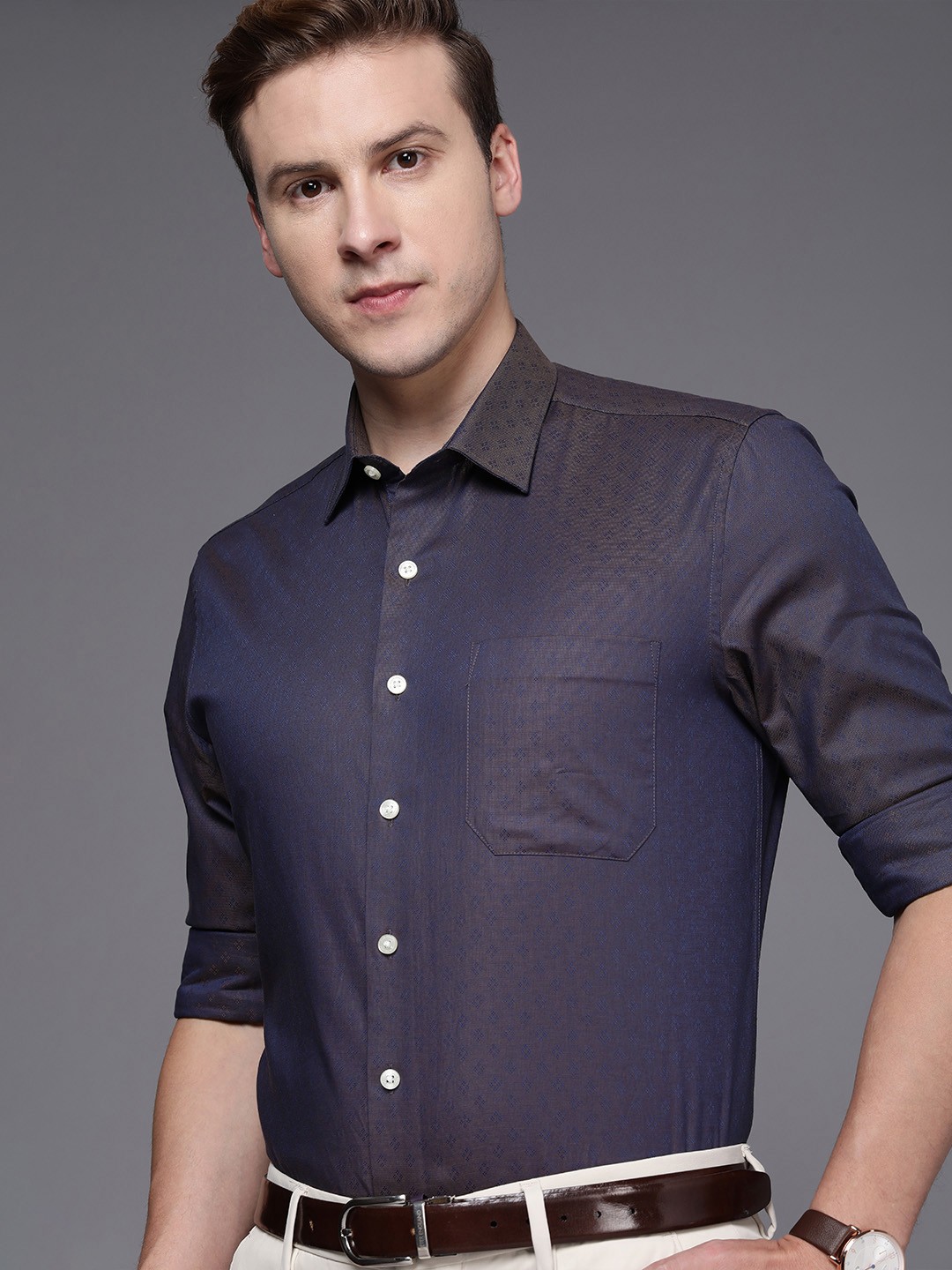 

Louis Philippe Men Pure Cotton Slim Fit Formal Shirt, Brown