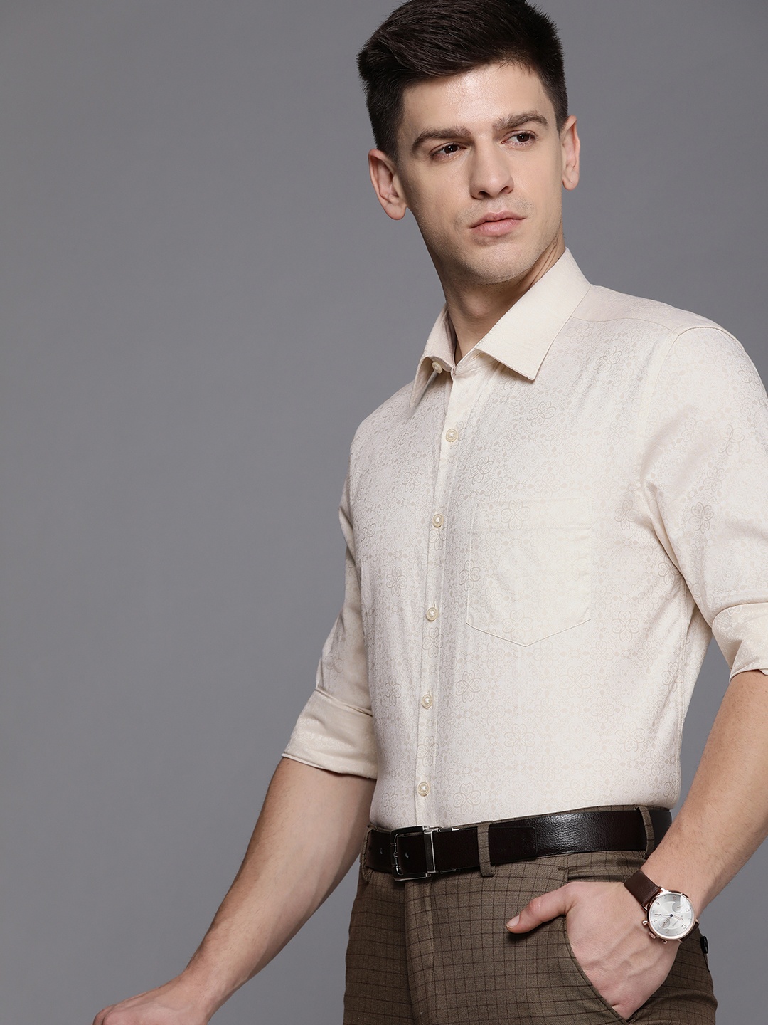 

Louis Philippe Men Pure Cotton Slim Fit Formal Shirt, Beige