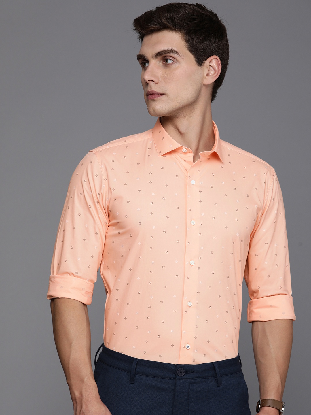 

Louis Philippe Ath.Work Super Slim Fit Geometric Printed Semiformal Shirt, Peach