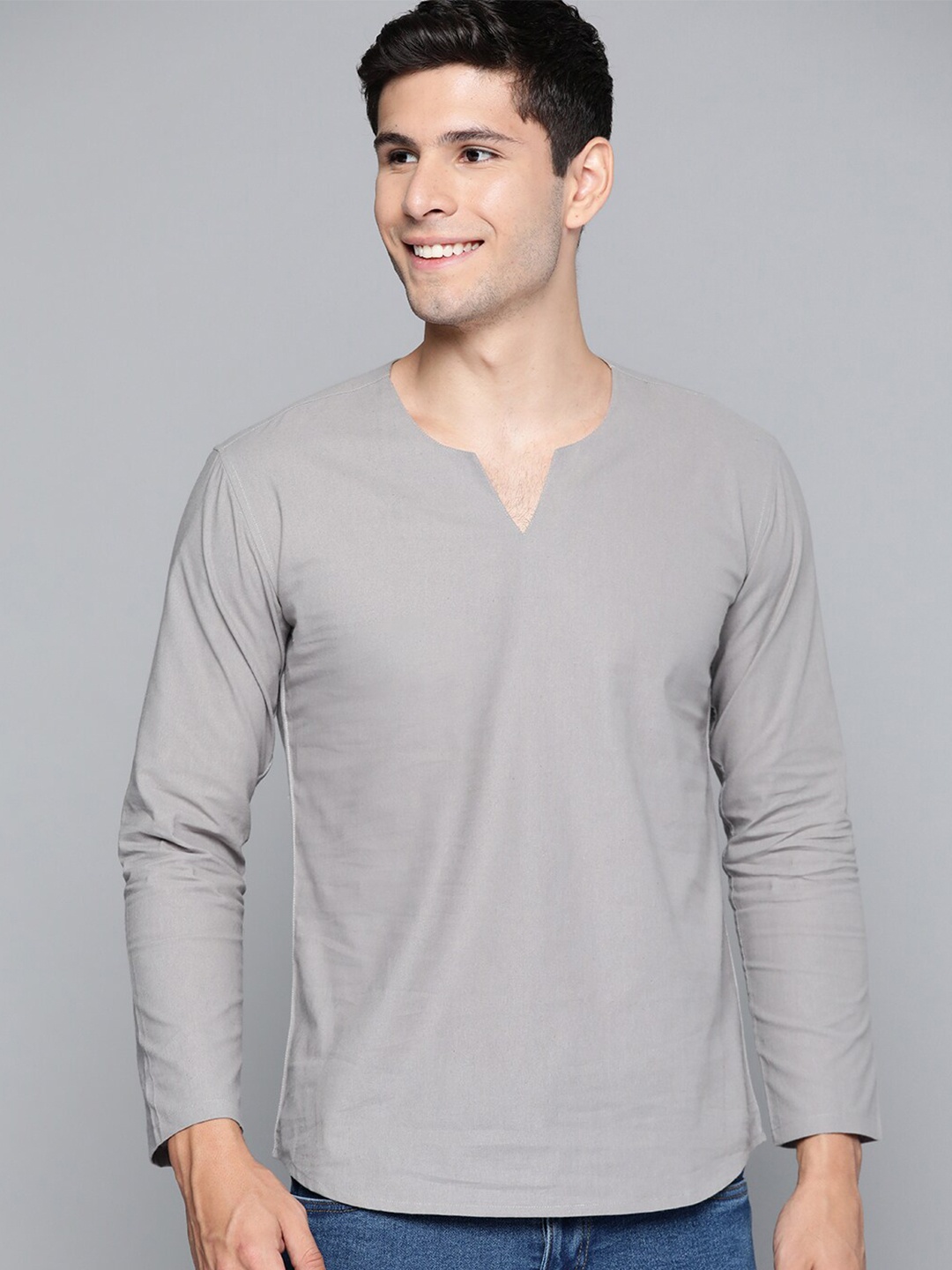 

HERE&NOW Men Grey Cotton T-shirt