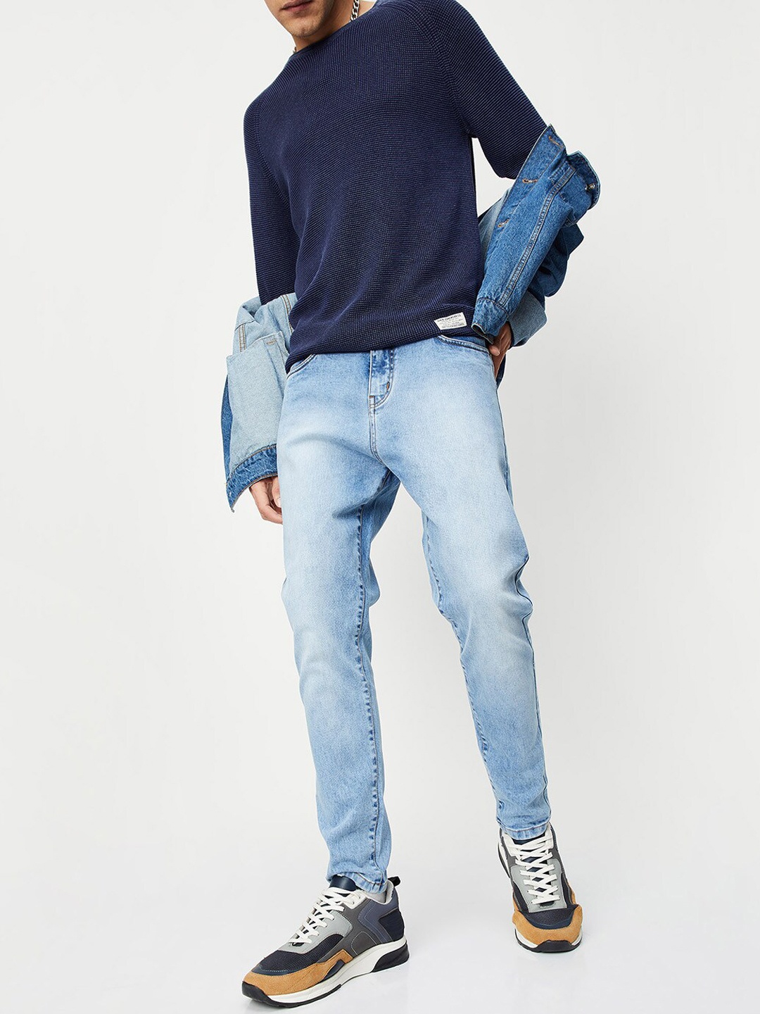 

max Men Blue Heavy Fade Regular Fit Cotton Jeans
