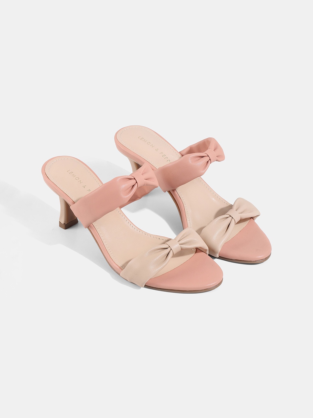 

LEMON & PEPPER Women Colourblocked Kitten Heels, Beige