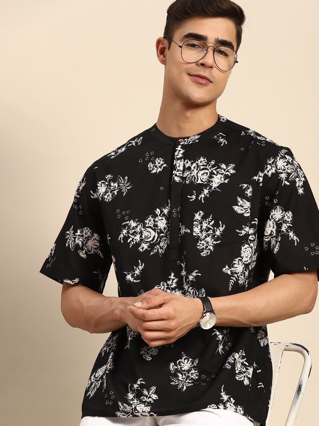 

Anouk Floral Printed Kurta, Black