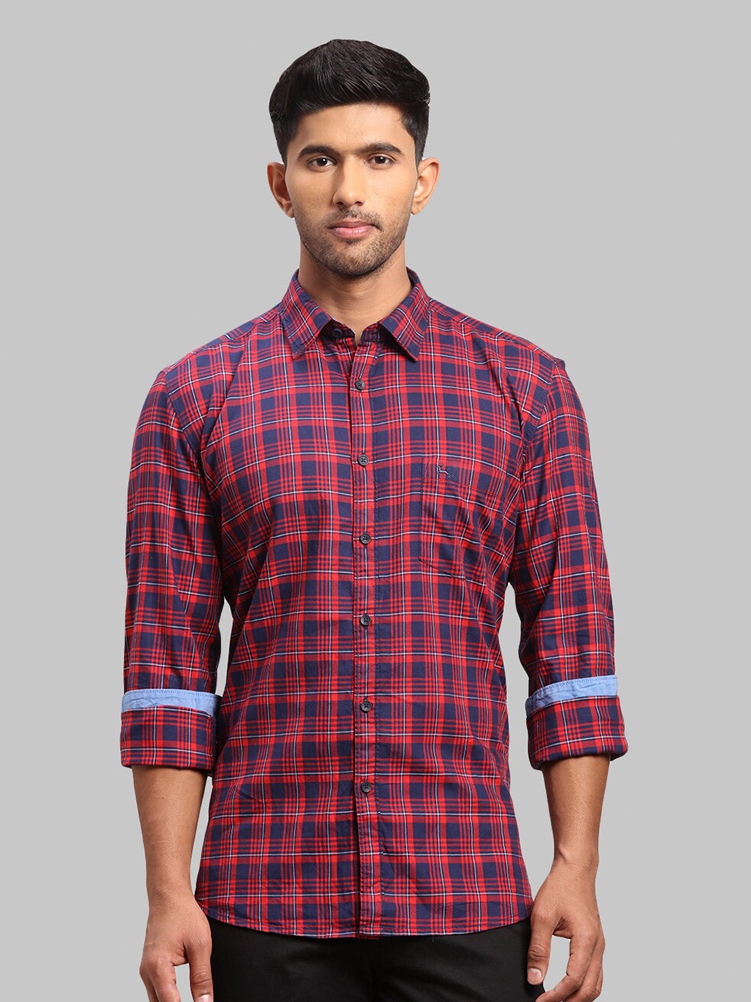 

Parx Men Slim Fit Tartan Checks Cotton Casual Shirt, Red